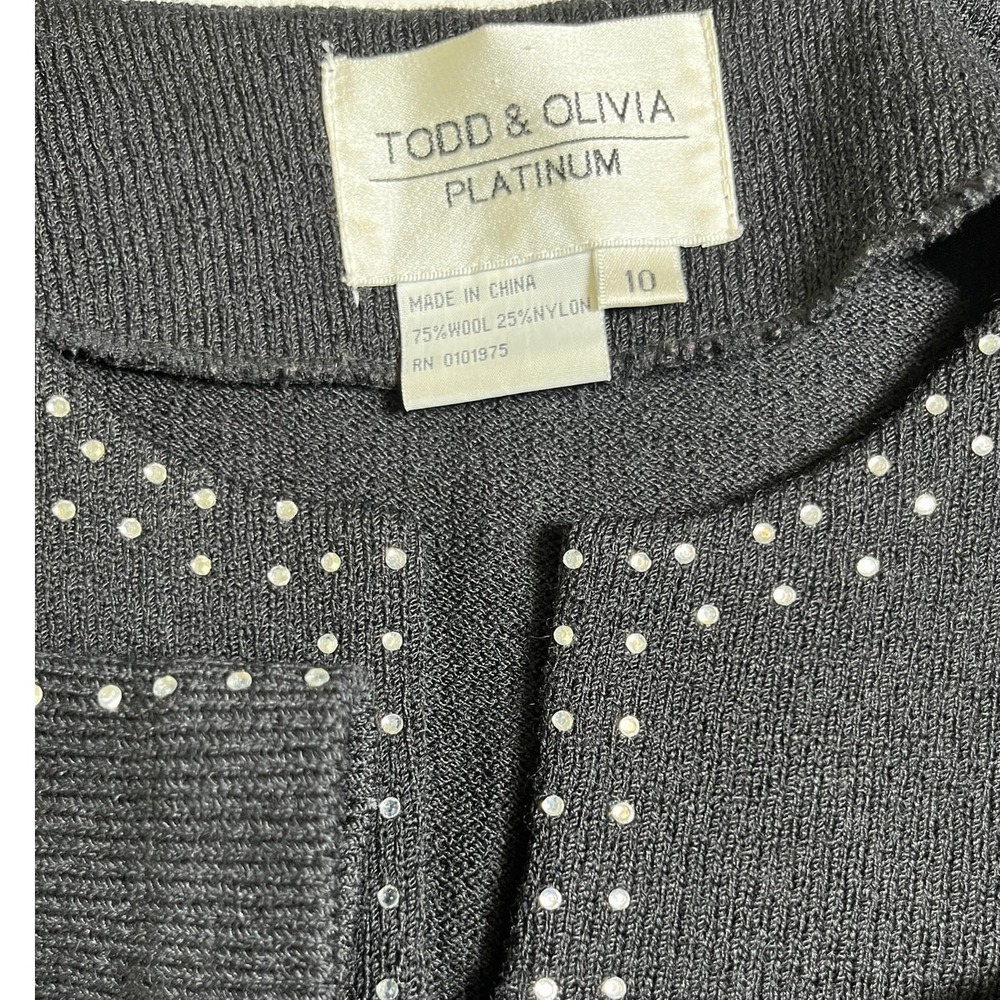 Black Knit‎ Rhinestone Trim Blazer Jacket Women's 10 Todd & Olivia - Picture 8 of 12